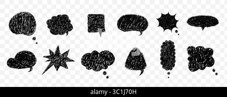 Collection Speech Bubble avec texture crayon. Ballons de chat vectoriel pour les bandes dessinées ou les conceptions rétro. Craie crayon texture nuages de messages Illustration de Vecteur