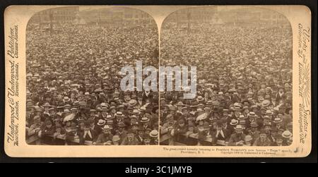 12 novembre 2018 - Providence, Rhode Island, États-Unis - large foule écoutant le discours de confiance du président Theodore Roosevelt, Providence, Rhode Island, États-Unis, Stereo Card, Underwood & Underwood, 31 octobre 1902 (crédit image : © JT Vintage/Glasshouse via ZUMA Wire) Banque D'Images