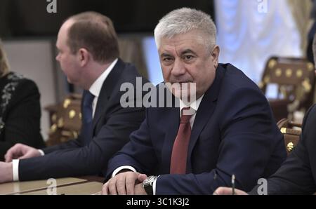 22 février 2019 - Moscou, Russie - le ministre russe de l'intérieur Vladimir Kolokoltsev, juste avant le début de la réunion des membres permanents du Conseil de sécurité de la Fédération de Russie au Kremlin le 22 février 2019 à Moscou, Russie. (Crédit image : © Aleksey Nikolskyi via ZUMA Wire) Banque D'Images