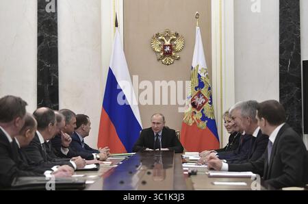 22 février 2019 - Moscou, Russie - le président russe Vladimir Poutine préside une réunion des membres permanents du Conseil de sécurité de la Fédération de Russie au Kremlin le 22 février 2019 à Moscou, Russie. (Crédit image : © Aleksey Nikolskyi via ZUMA Wire) Banque D'Images