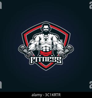 Vecteur de conception de logo de mascotte de fitness avec un style de concept d'illustration moderne pour l'impression de badge, d'emblème et de t-shirt. Illustration de fitness avec barre. Illustration de Vecteur