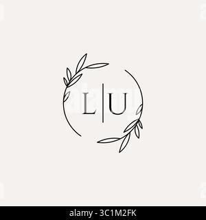 Design de logo monogramme de mariage de lettre LU avec graphique vectoriel de cadre de feuille de cercle naturel simple Illustration de Vecteur