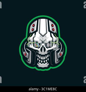Vecteur de conception de logo de mascotte de crâne avec un style de concept d'illustration moderne pour l'impression de badge, d'emblème et de t-shirt. Illustration de joueur de crâne de tête. Illustration de Vecteur