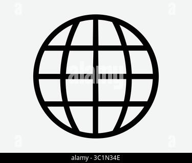 Rond Globe Wire Frame Earth Sphere Circle 3D Travel Map International Geography World Black White icône Sign symbole illustration vectorielle Artw Illustration de Vecteur