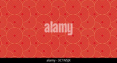 Modèle Seamless des pièces de monnaie chanceuses du nouvel an chinois. Motif Oriental Luxury Happy Chinese New Year, couleurs rouge et dorée. Modèle chinois lunaire vectoriel pour Illustration de Vecteur