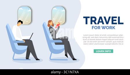 Voyage pour le travail avec des professionnels sur un vol. Illustration de rendu 3D. Illustration de Vecteur