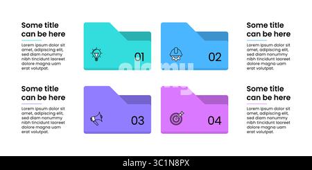 Modèle d'infographie avec icônes et 4 options ou étapes. Dossiers. Peut être utilisé pour la mise en page de flux de travail, diagramme, bannière, webdesign. Illustration vectorielle Illustration de Vecteur