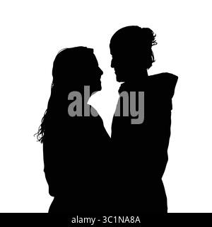 Silhouette de l'homme et de la femme face à face dans l'étreinte étroite Illustration de Vecteur