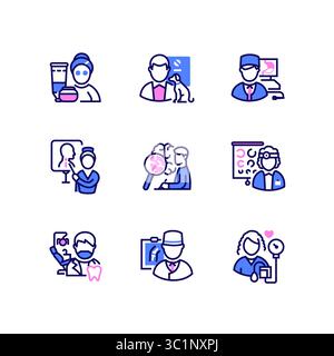 Professions médicales - jeu d'icônes de style de conception de ligne Illustration de Vecteur