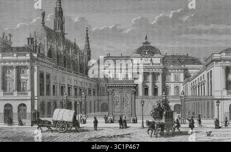 Paris, France. Le Palais de Justice. Illustration de Karl Girardet. Gravure par Pannemaker. Histoire de Paris et de ses monuments, 1895. Auteur : Karl Girardet (1813-1871). Artiste suisse. Banque D'Images