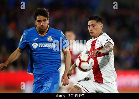9 mars 2019 - Getafe, MADRID, ESPAGNE - Chimi Avila de Huesca et Cabrera de Getafe CF lors de la ligue espagnole, la Liga, match de football joué entre Getafe CF et SD Huesca au stade Butarque de Getafe, Madrid, Espagne, le 9 mars 2019. (Crédit image : © AFP7 via ZUMA Wire) Banque D'Images