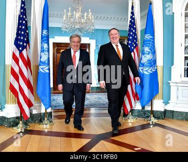 13 mars 2019 - Washington, DC, États-Unis - le secrétaire d'État américain Mike Pompeo rencontre le secrétaire général de l'ONU Antonio Guterres au département d'État le 13 mars 2019 à Washington, DC (crédit image : © Michael Gross via ZUMA Wire) Banque D'Images