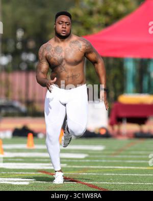 Le joueur de ligne défensive USC Trojans Malik Dorton (44) lors de la journée pro USC Trojans au Cromwell Field et au stade Loker le mercredi 20 mars 2019 (photo par Jevone Moore)(image crédit : &copy ; Jevone Moore/CSM via ZUMA Wire) Banque D'Images