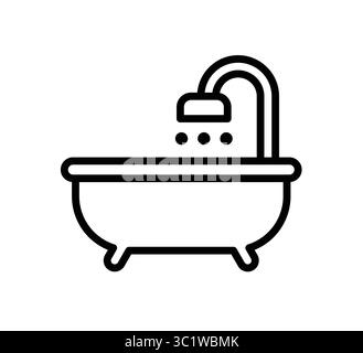 Cette illustration de baignoire minimaliste dispose d'une pomme de douche, capturant une esthétique propre et moderne. Parfait pour les thèmes de bien-être et de design d'intérieur. Illustration de Vecteur