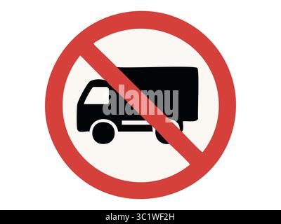 Panneau routier sans entrée pour les camions avec cercle d'interdiction rouge et icône de camion noir isolé sur fond blanc, illustration graphique. Concept de restriction du trafic, interdiction des véhicules, réglementation des transports. Illustration de Vecteur