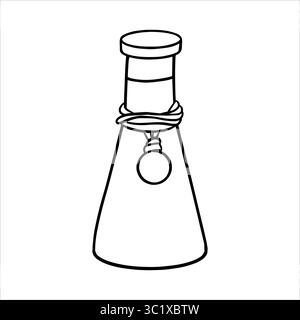 Bouteille avec croquis de potion peint par des encres noires. Une ligne noire et blanche dessinée flacon en verre antique avec des médicaments. Illustration vectorielle dessinée à la main Illustration de Vecteur