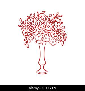 Illustration vectorielle de fleurs de mariage. Bouquet de mariage dans un style linéaire. Bouquet pour décoration de table de banquet. Décoration de mariage et accessoires. Illustration vectorielle dans l'esquisse Illustration de Vecteur