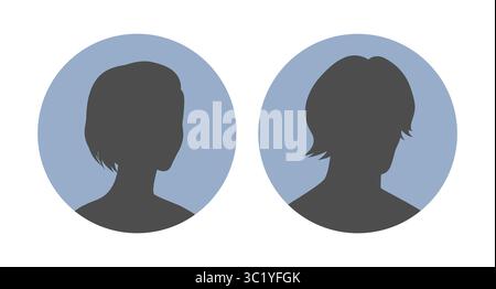 Icônes de silhouettes de visage féminin et masculin. Icônes rondes avec des avatars abstraits de femmes et d'hommes sans visage, portraits. Illustration vectorielle Illustration de Vecteur