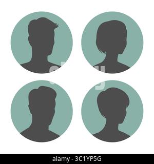 Icônes rondes avec des avatars abstraits de femmes et d'hommes sans visage, portraits. Ensemble d'icônes de silhouettes de visage féminin et masculin. Illustration vectorielle Illustration de Vecteur
