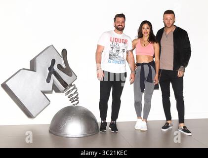 10 avril 2019 - Londres, Royaume-Uni - Johnny Bananas, Nany Gonzalez et Kyle Christie de la toute nouvelle série de MTVâ€™, The Challenge : War of the Worlds, assistent au lancement de presse au siège de MTV, Hawley Crescent, Camden (crédit image : © Keith Mayhew/SOPA images via ZUMA Wire) Banque D'Images