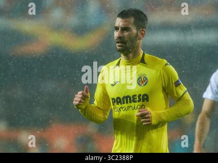 18 avril 2019 - Vila-Real, Castellon, Espagne - Manu Trigueros de Villarreal CF lors du match de deuxième manche du quart de finale de l'UEFA Europa League entre Valence et Villarreal à l'Estadio de Mestalla, le 18 avril 2019 à Valence Espagne (crédit image : © AFP7 via ZUMA Wire) Banque D'Images