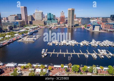 23 septembre 2017 - Baltimore, Maryland, États-Unis - vue aérienne du port intérieur et des gratte-ciel de Baltimore avec le World Trade Center Baltimore, Baltimore, Maryland, (crédit image : © Edwin Remsberg / Vwpics/VW pics via ZUMA Wire) Banque D'Images
