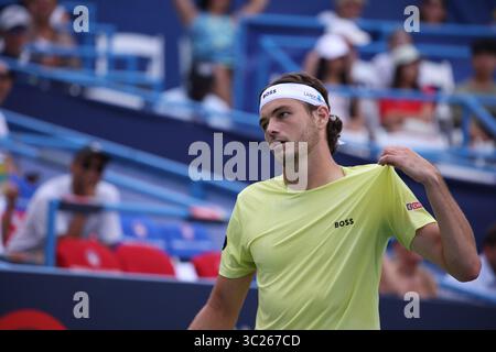 Washington, États-Unis. 23 juillet 2025. Taylor Fritz (USA) lors du match de la deuxième ronde masculine contre Aleksandar Vukic (AUS) au Mubadala DC Citi Open le mercredi 23 juillet 2025. (Photo de Nick Piacente/Sipa USA) crédit : Sipa USA/Alamy Live News Banque D'Images
