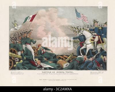 9 septembre 2011 - Mexique - bataille de Buena Vista, combattu le 23 février 1847, l'armée américaine sous les ordres du Genl. Taylor ont été complètement victorieux, lithographie de J. Bailie (crédit image : © JT Vintage/Glasshouse via ZUMA Wire) Banque D'Images