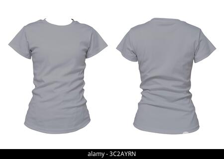 T-shirt femme gris Uni affiché devant et derrière. Idéal pour la maquette de vêtements, le design de mode, la marque, le placement d'impression. E-commerce. Isolé Banque D'Images