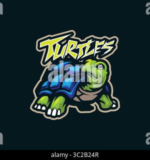 Conception de logo de mascotte de tortue avec un style de concept d'illustration moderne pour l'impression de badge, emblème et t-shirt. Illustration de tortue mignonne. Illustration de Vecteur