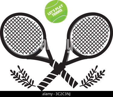 Illustration vectorielle de deux raquettes de tennis croisées avec une balle de tennis et des feuilles de laurier. Idéal pour les designs sportifs, logos et affiches Illustration de Vecteur