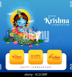 Seigneur Bal Krishna dans le fond de fête religieuse de l'Inde pour la célébration de Shri Krishna Janmashtami Illustration de Vecteur