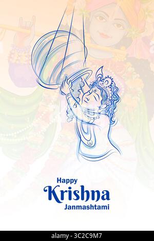 Seigneur Bal Krishna dans le fond de fête religieuse de l'Inde pour la célébration de Shri Krishna Janmashtami Illustration de Vecteur