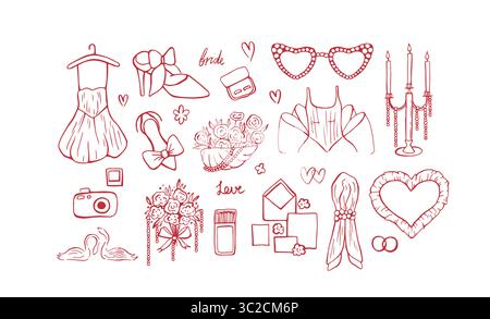 Charmante collection fantaisiste dessinée à la main. Illustrations de mariage Illustration de Vecteur