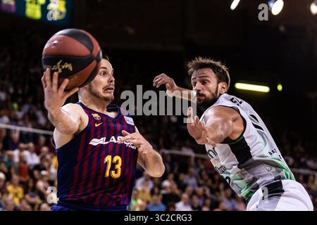 31 mai 2019 - Barcelone, Barcelone, Espagne - Thomas Heurtel, #13 du FC Barcelona Lassa lors du match éliminatoire 1 de Liga Endesa entre le FC Barcelona Lassa et Divina Seguros Joventut au Palau Blaugrana le 31 mai 2019 à Barcelone, Espagne. (Crédit image : © AFP7 via ZUMA Wire) Banque D'Images