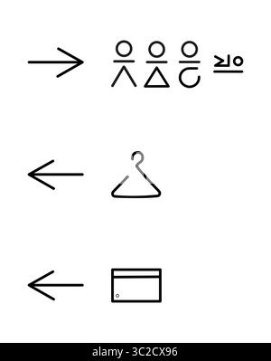 Ensemble d'icônes vectorielles simples : directions, personnes, cintre et carte dans le style de contour noir. Illustration de Vecteur