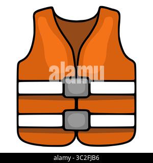 Une illustration vectorielle d'un gilet de sauvetage orange simplifié avec des détails blancs et gris, idéal pour les conceptions liées à la sécurité ou les thèmes nautiques. Illustration de Vecteur