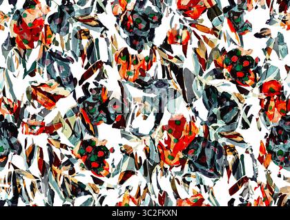 Un motif floral abstrait vibrant avec une esthétique texturée et peinte. La composition est dense et partout, sans point focal discernable, Banque D'Images