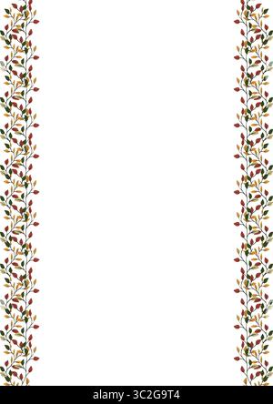 Cadre vectoriel élégant avec des lignes verticales de feuilles d'automne stylisées dans les couleurs rouge, orange, vert et beige, parfait pour les conceptions sur le thème de l'automne ou invitati Illustration de Vecteur