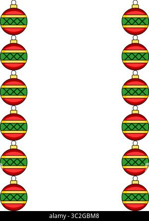 Cadre vectoriel de Noël festif avec des boules rouges et vertes, parfait pour les cartes de vacances ou les invitations, avec un design épuré et minimaliste. Illustration de Vecteur