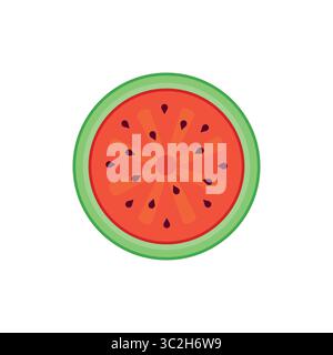 Icône de tranche de pastèque dans le style vectoriel plat. Illustration de fruits d'été juteux et frais avec un contour propre. Parfait pour les applications, la conception Web, l'infographie Illustration de Vecteur