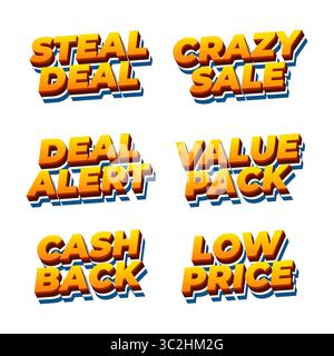 Design de texte promo. Parfait pour les bannières de vente vibrantes, les affiches de réduction ou les graphiques promotionnels en ligne nécessitant un fort impact visuel Illustration de Vecteur