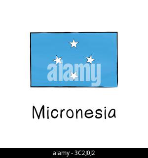 Vecteur de doodle dessiné à la main du drapeau national de Micronésie. Style de dessin animé minimaliste. Parfait pour un usage éducatif, matériel de voyage, infographie, an Illustration de Vecteur