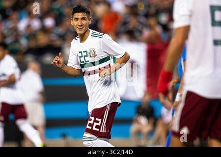 23 juin 2019 : le défenseur mexicain Jorge Sanchez (22 ans) sourit après un tir manqué lors du match de la Gold Cup 2019 au Bank of America Stadium de Charlotte, Caroline du Nord. (Scott Kinser)(image de crédit : &copy ; Scott Kinser/CSM via ZUMA Wire) Banque D'Images