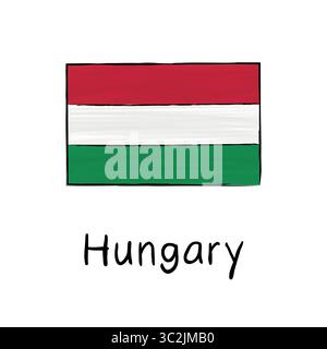 Illustration vectorielle de style croquis du drapeau de Hongrie dans le contour dessiné à la main. Parfait pour les bannières, les infographies, les ressources scolaires ou le contenu politique en E. Illustration de Vecteur