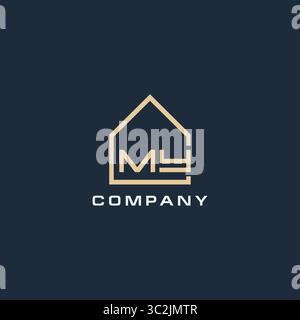 Lettre initiale MON logo immobilier avec des idées de conception de style de toit simple vecteur graphique graphique Illustration de Vecteur