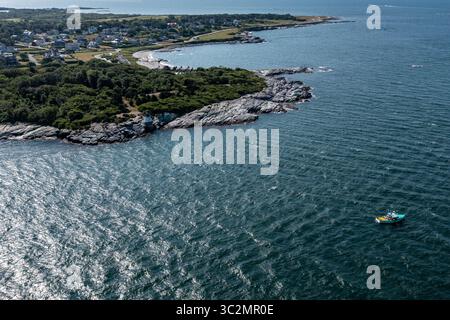 Phare de Castle Hill, Newport Rhode Island, États-Unis. Le phare est situé sur la baie de Narragansett à Newport, Rhode Island, à la fin de l'historique Banque D'Images