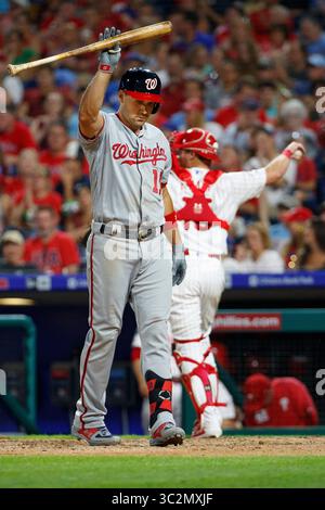 12 juillet 2019 : Ryan Zimmerman (11 ans), premier joueur des Nationals de Washington, réagit à la frappe lors du match MLB entre les Nationals de Washington et les Philadelphia Phillies au Citizens Bank Park à Philadelphie, en Pennsylvanie. Christopher Szagola/CSM(image de crédit : &copy ; Chris Szagola/CSM via ZUMA Wire) Banque D'Images