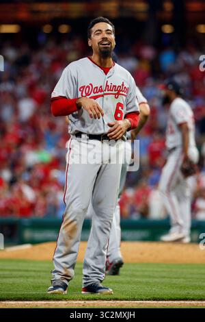 12 juillet 2019 : Anthony Rendon (6 ans), troisième joueur des Washington Nationals, réagit lors du match MLB entre les Washington Nationals et les Philadelphia Phillies au Citizens Bank Park à Philadelphie, en Pennsylvanie. Christopher Szagola/CSM(image de crédit : &copy ; Chris Szagola/CSM via ZUMA Wire) Banque D'Images