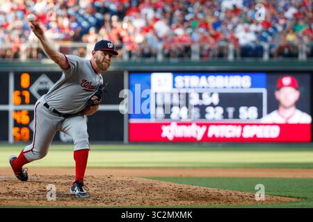 12 juillet 2019 : le lanceur Stephen Strasburg (37 ans) lance un pitch pendant le match MLB entre les Nationals de Washington et les Phillies de Philadelphie au Citizens Bank Park à Philadelphie, en Pennsylvanie. Christopher Szagola/CSM(image de crédit : &copy ; Chris Szagola/CSM via ZUMA Wire) Banque D'Images